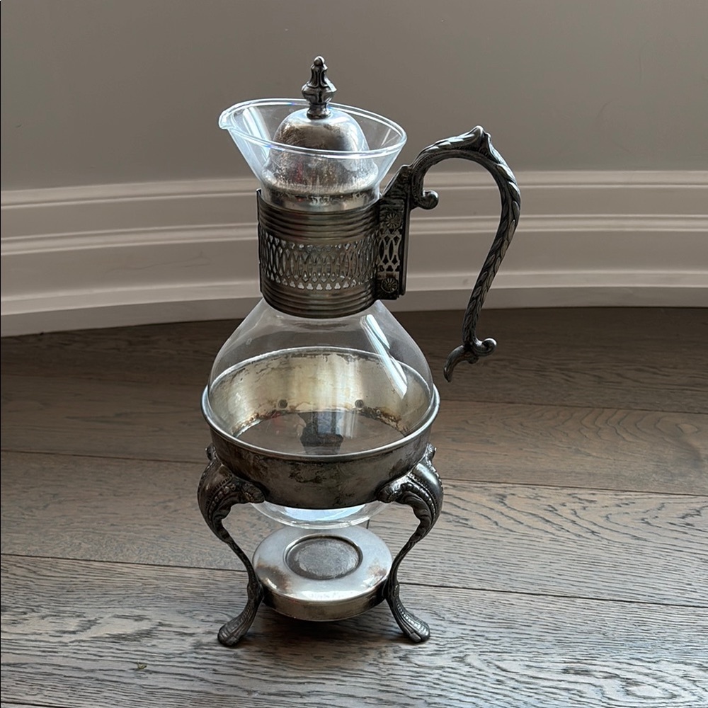 Antique Silver and Glass Coffee Carafe